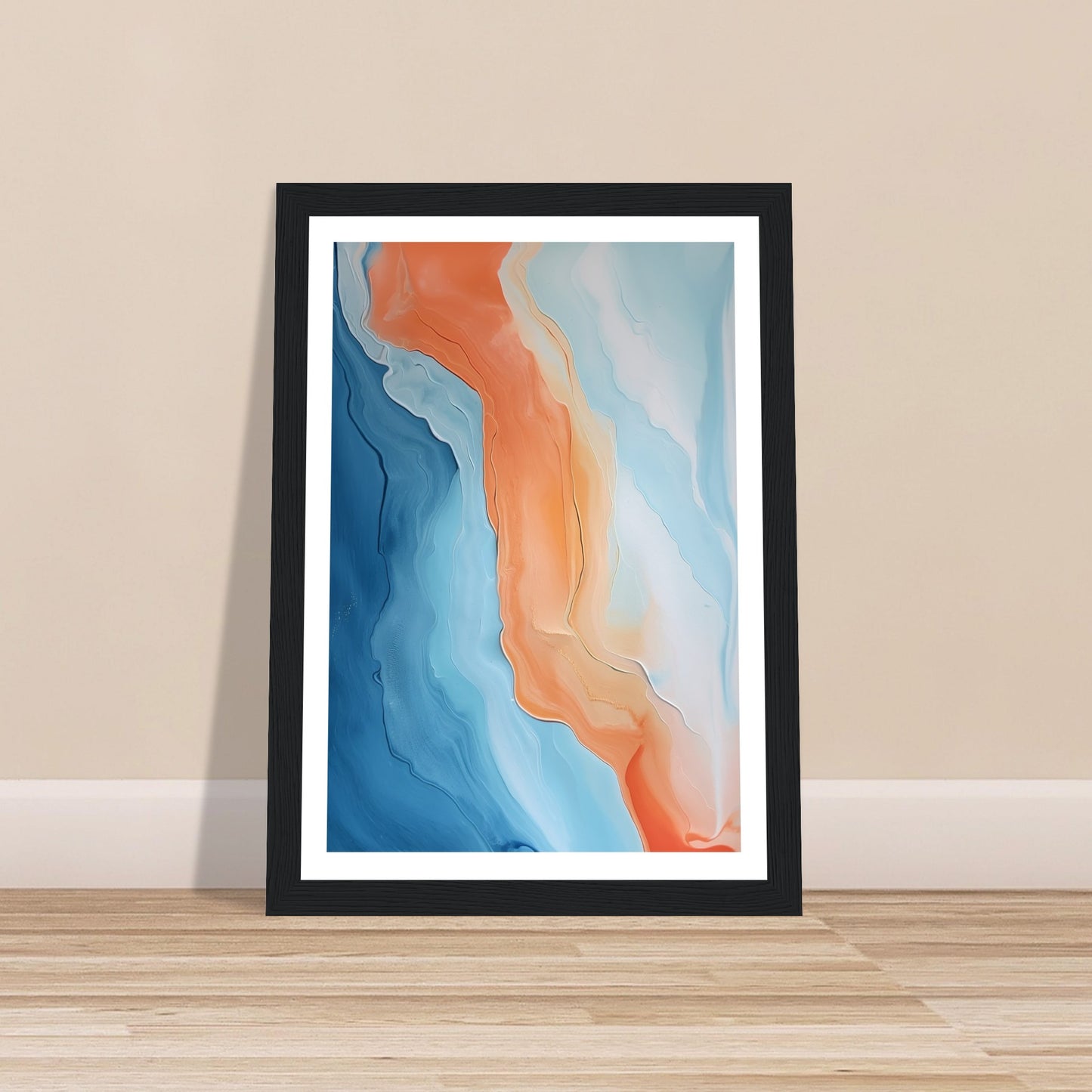 Melted Streams of Orange and Blue Abstract Painting Wall Art Print