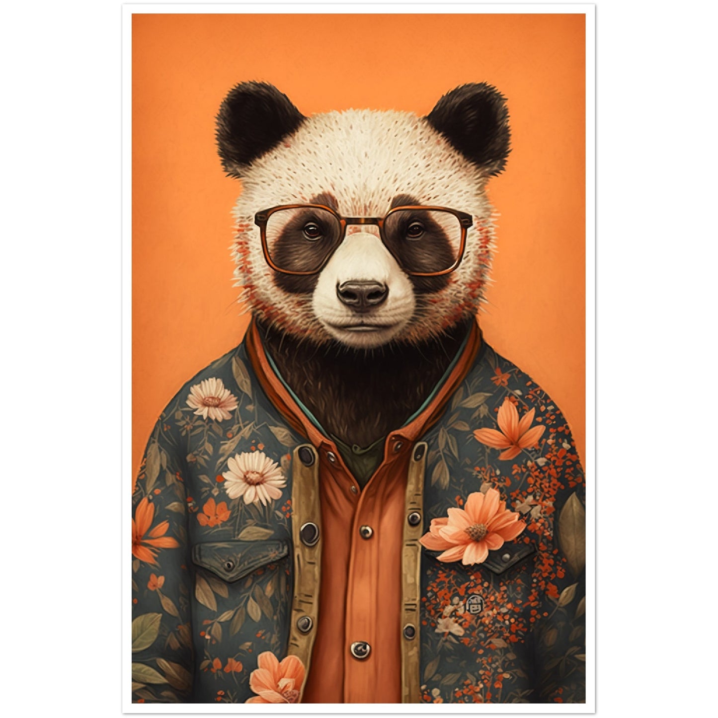 Panda Illustration Floral Fashionista Wall Art Print