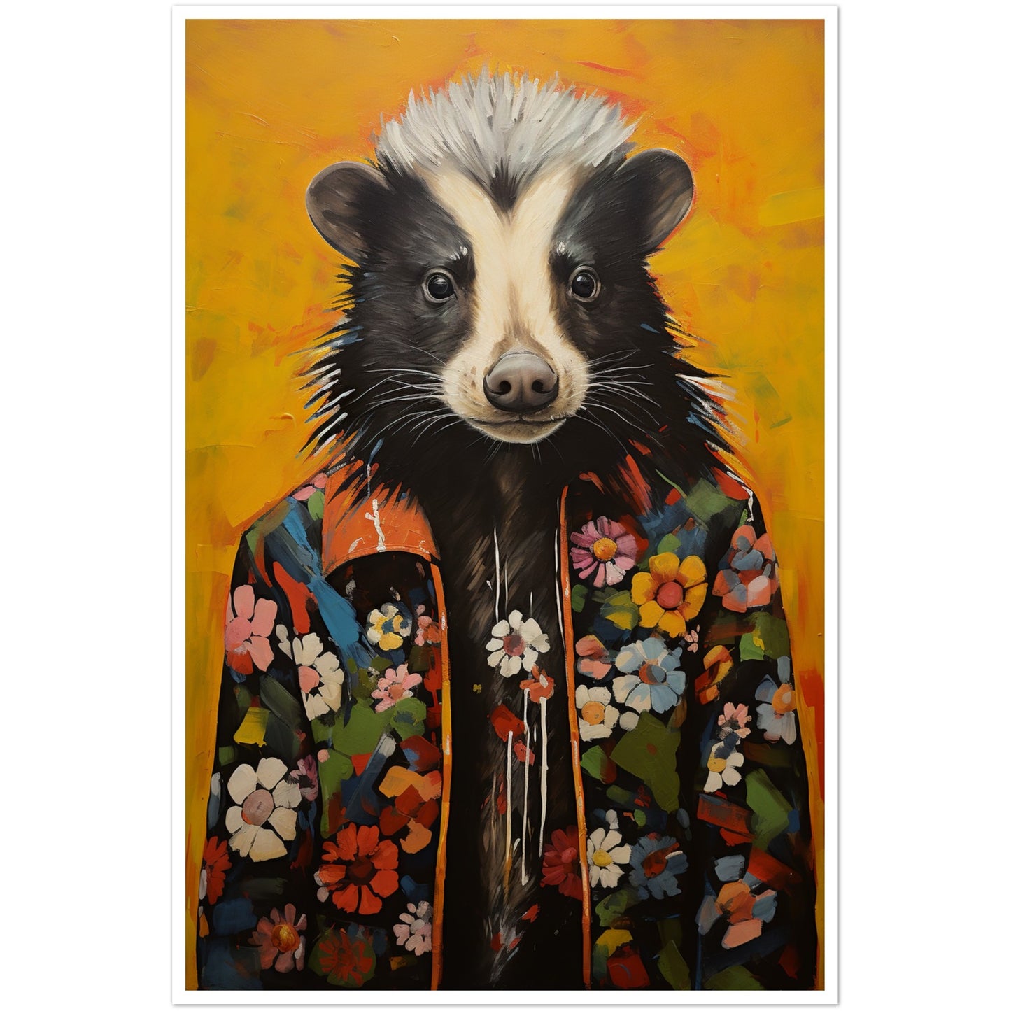 Groovy Hippy Skunk in Flower Power Jacket Wall Art Print