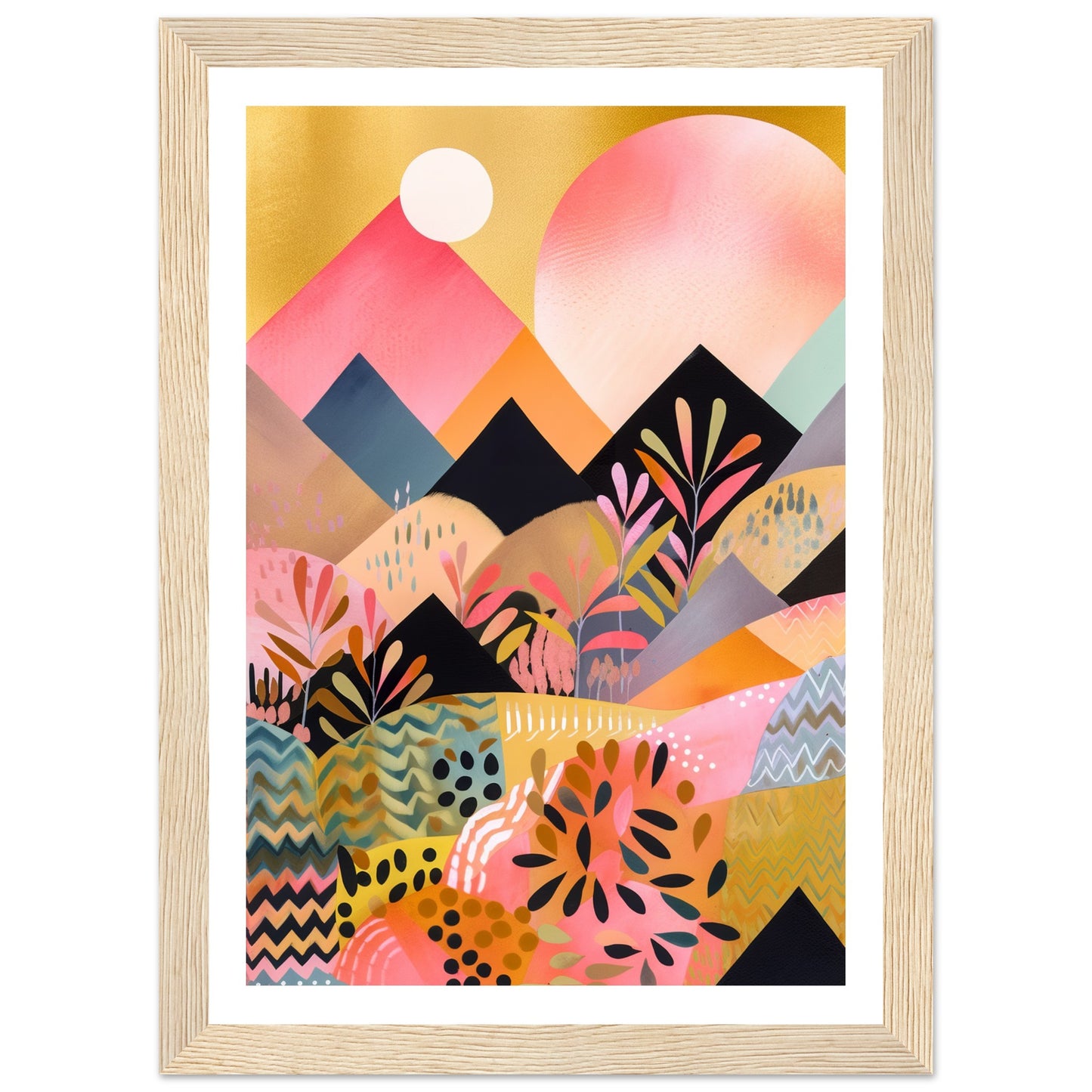Lush Pink Zig Zag Mountain Peaks Wall Art Print