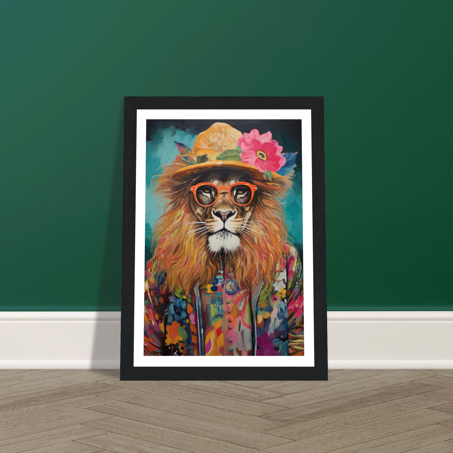 Flower Power Hippy Lion Wall Art Print