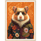 Floral Fashionista Hamster Illustration Wall Art Print