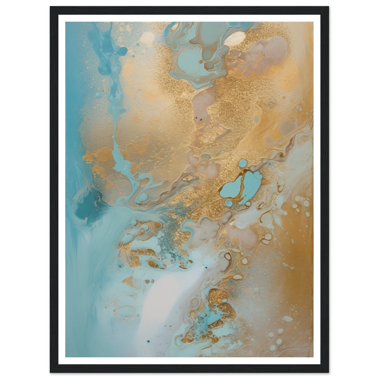 Melted Waves of Blue and Bronze Shimmer Abstract Painting Wall Art Print