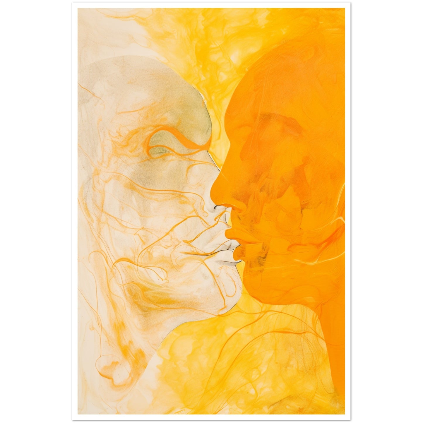 Couple Kissing Orange and Yellow Painting Wall Art Print