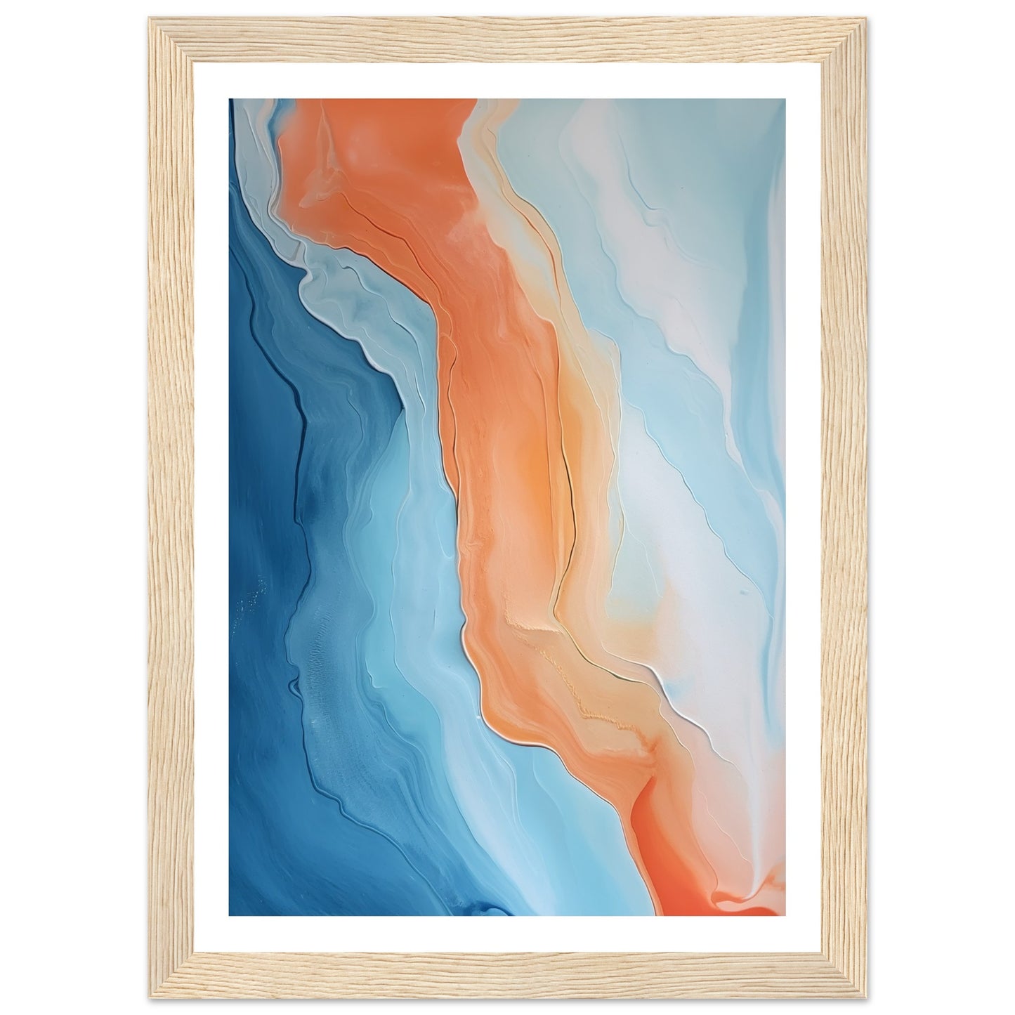 Melted Streams of Orange and Blue Abstract Painting Wall Art Print