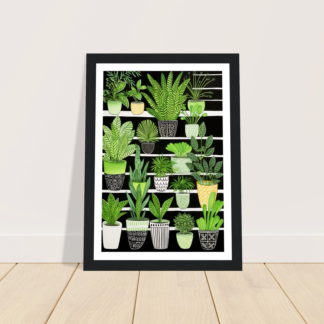 Vibrant Green House Plants in Monochrome Pots Wall Art Print