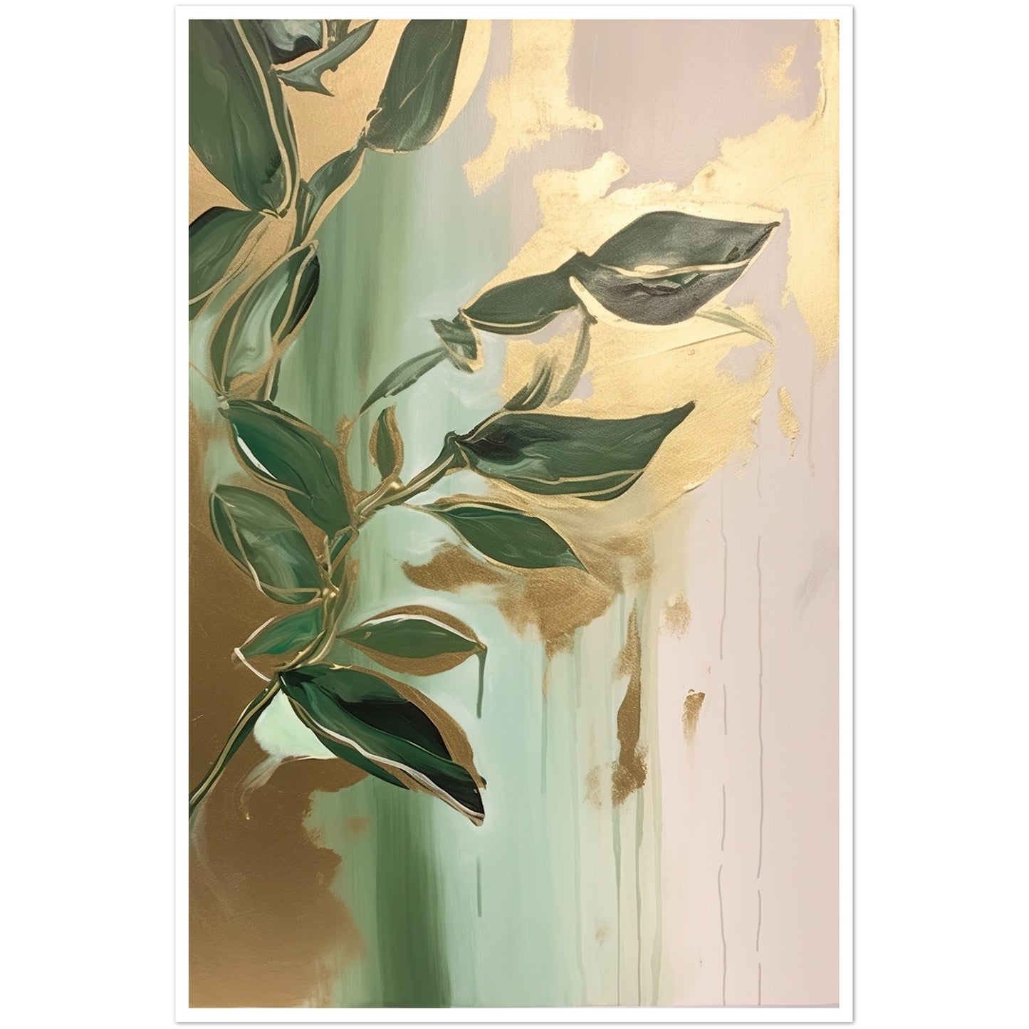 Golden Botanical Fluid Leaf Symphony Wall Art Print