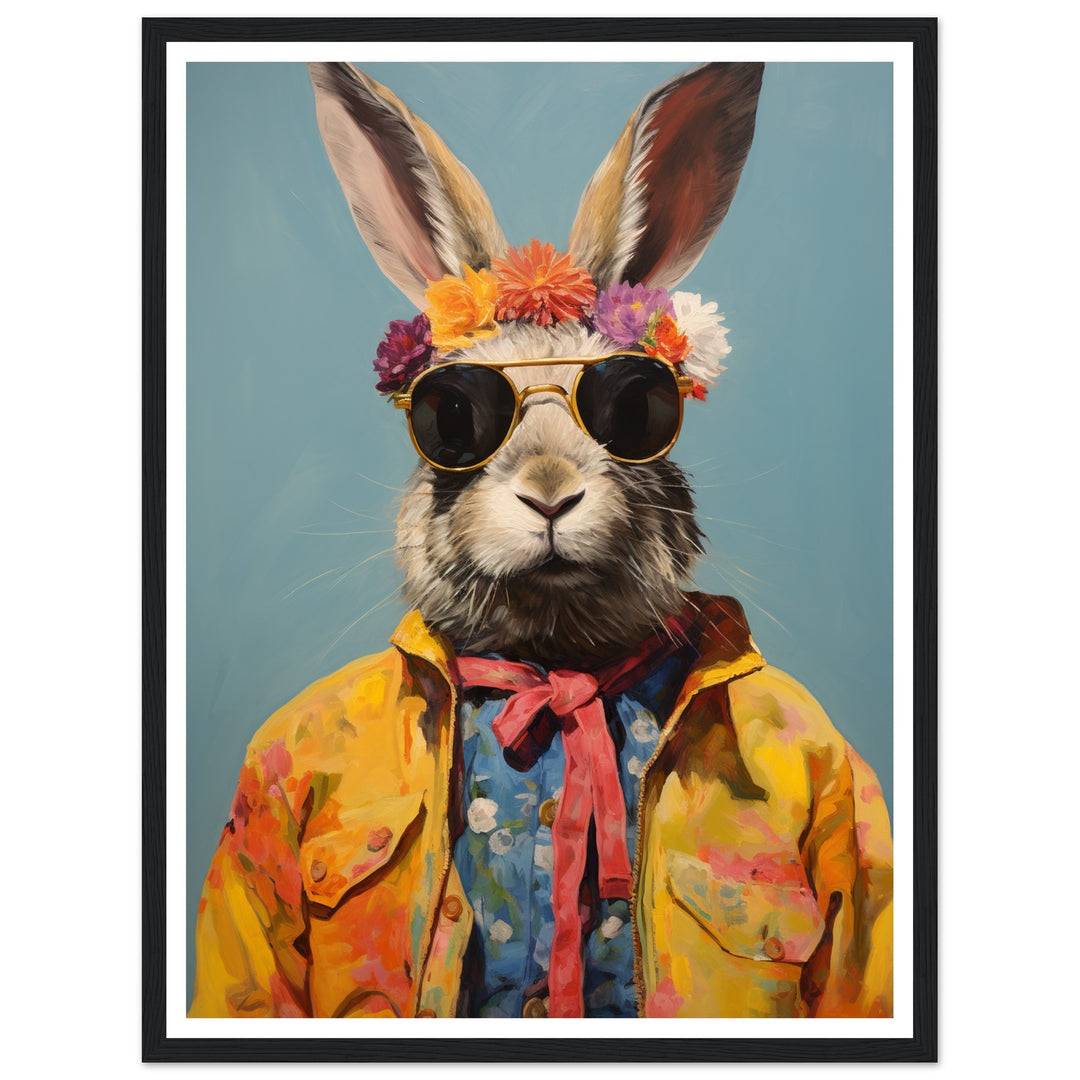 Whimsical Hippy Rabbit Flower Power Wall Art Print