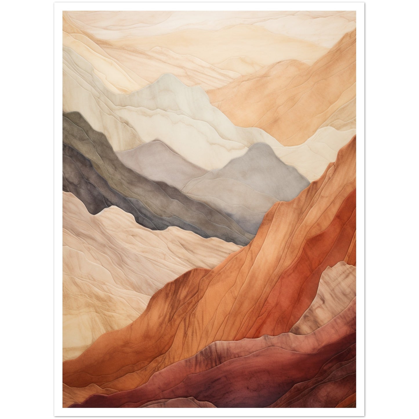 Tranquil Earthly Abstract Mountain Ranges Wall Art Print