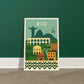 Rio de Janeiro cityscape and landmarks art print in a light wood frame, 60x90 cm