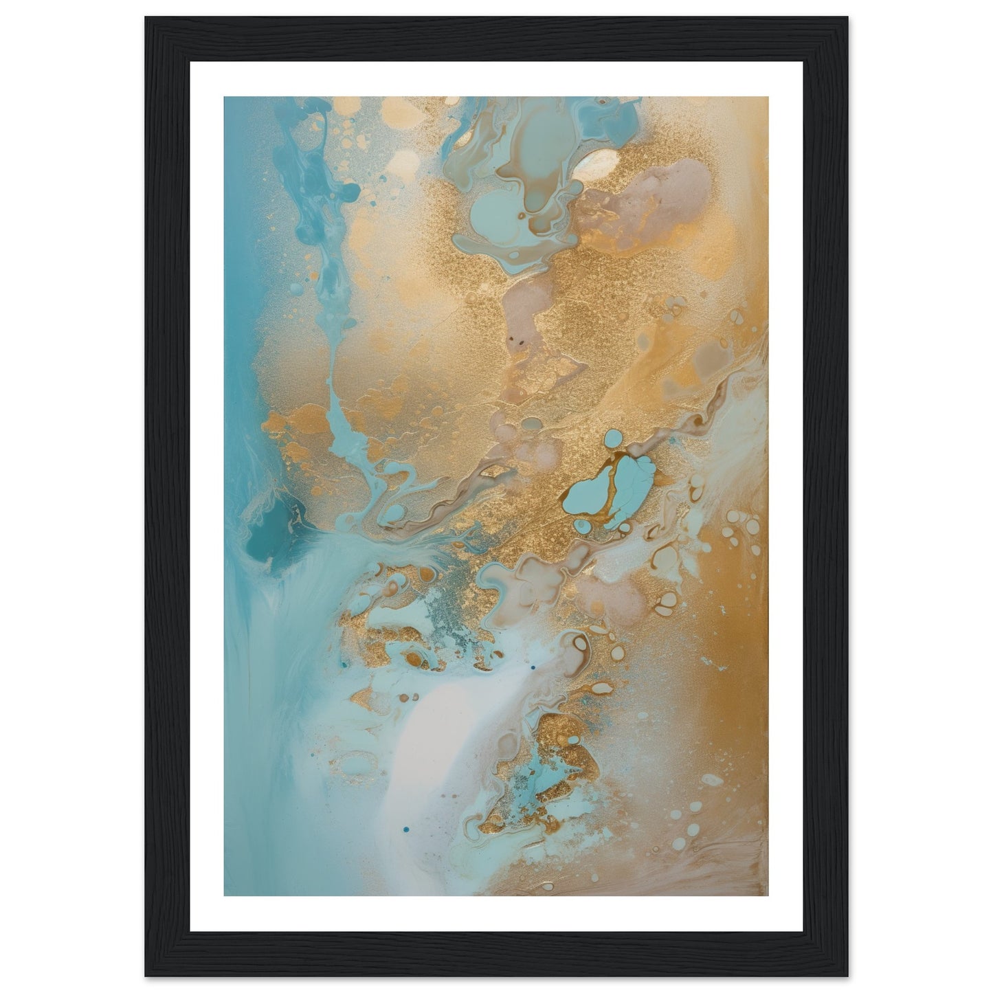 Melted Waves of Blue and Bronze Shimmer Abstract Painting Wall Art Print