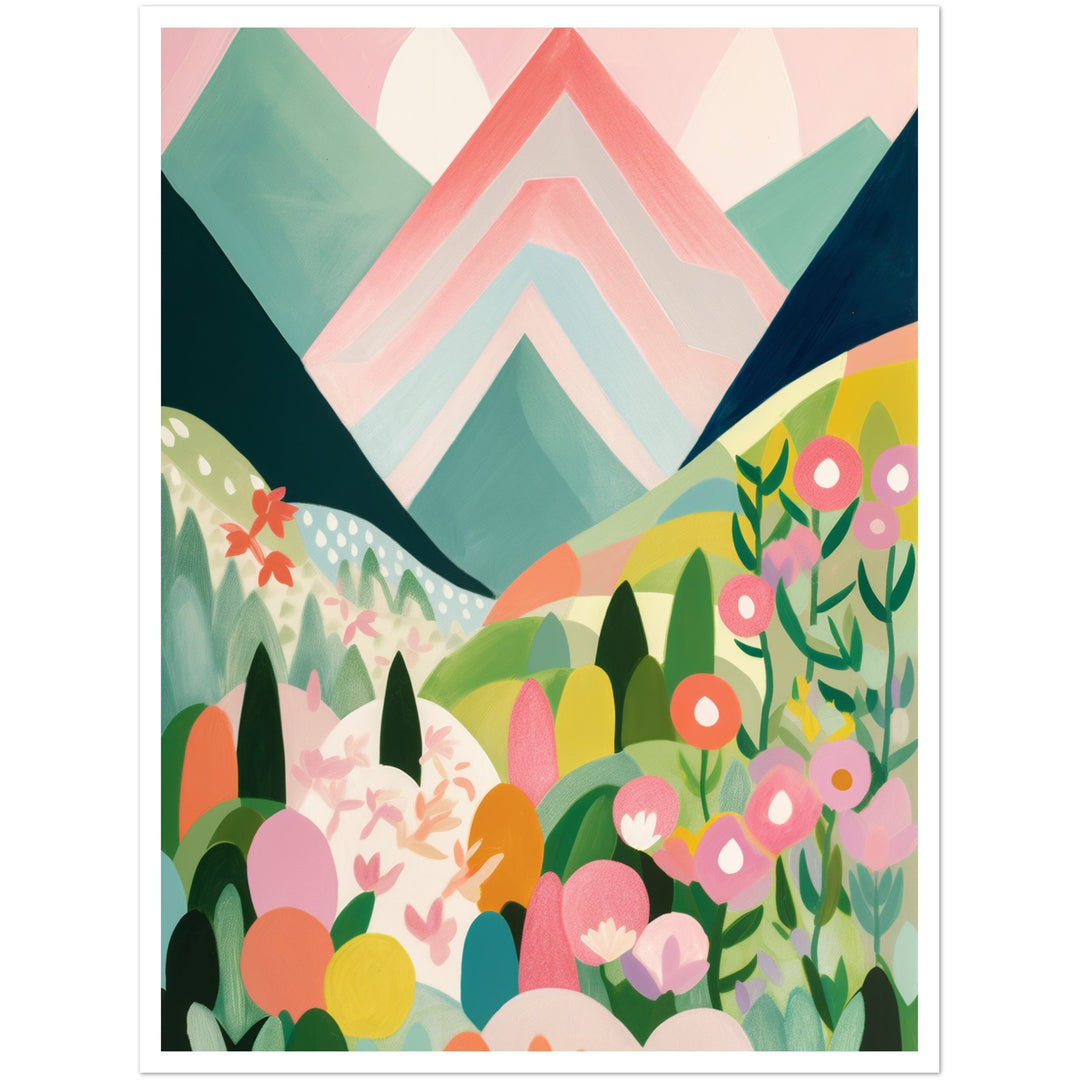 Blushing Pink Peaks Vibrant Abstract Landscape Wall Art Print
