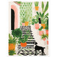 Whimsical Plants & Dog on Spanish Villa Stairs Wall Art Print