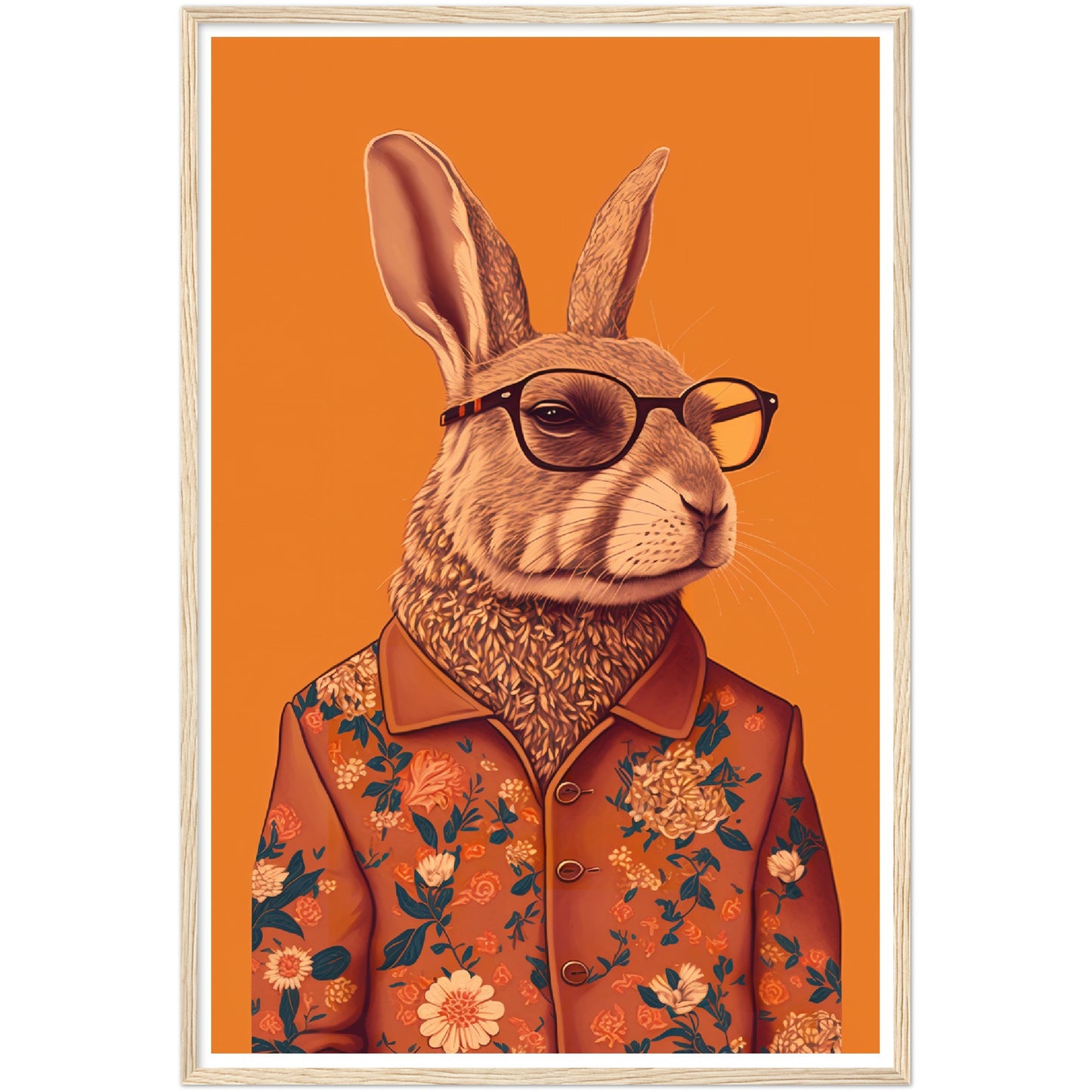 Floral Hipster Rabbit Wall Art Print