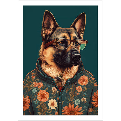 Floral Fashionista German Shepherd Dog Wall Art Print