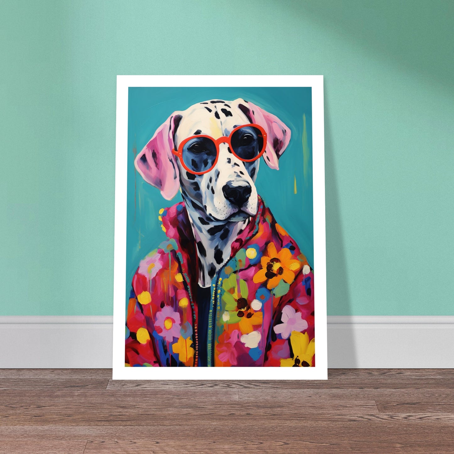 Hippy Dalmatian Flower Power Dog Painting Wall Art Print