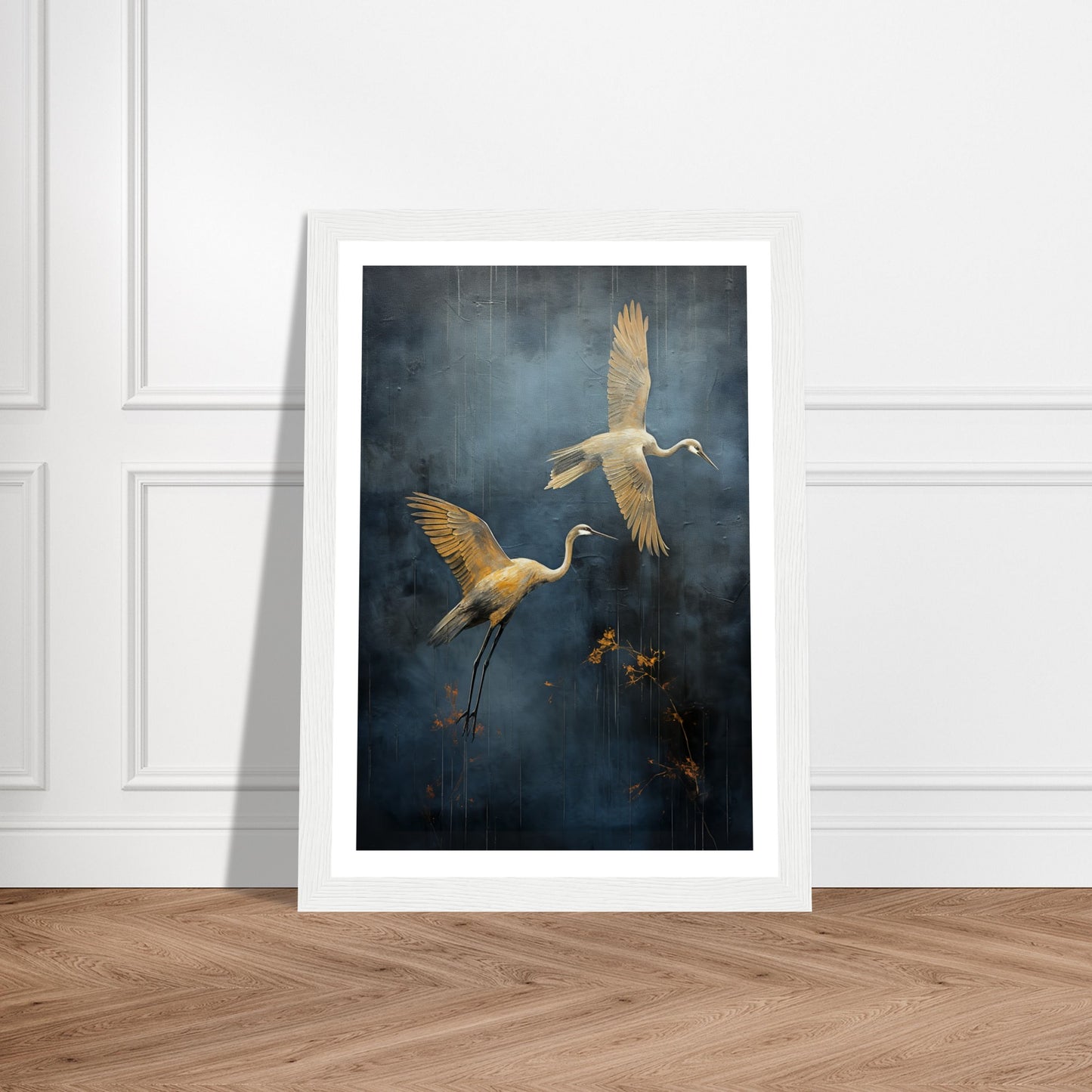 Japanese Inspired Soaring Cranes Wall Art Print