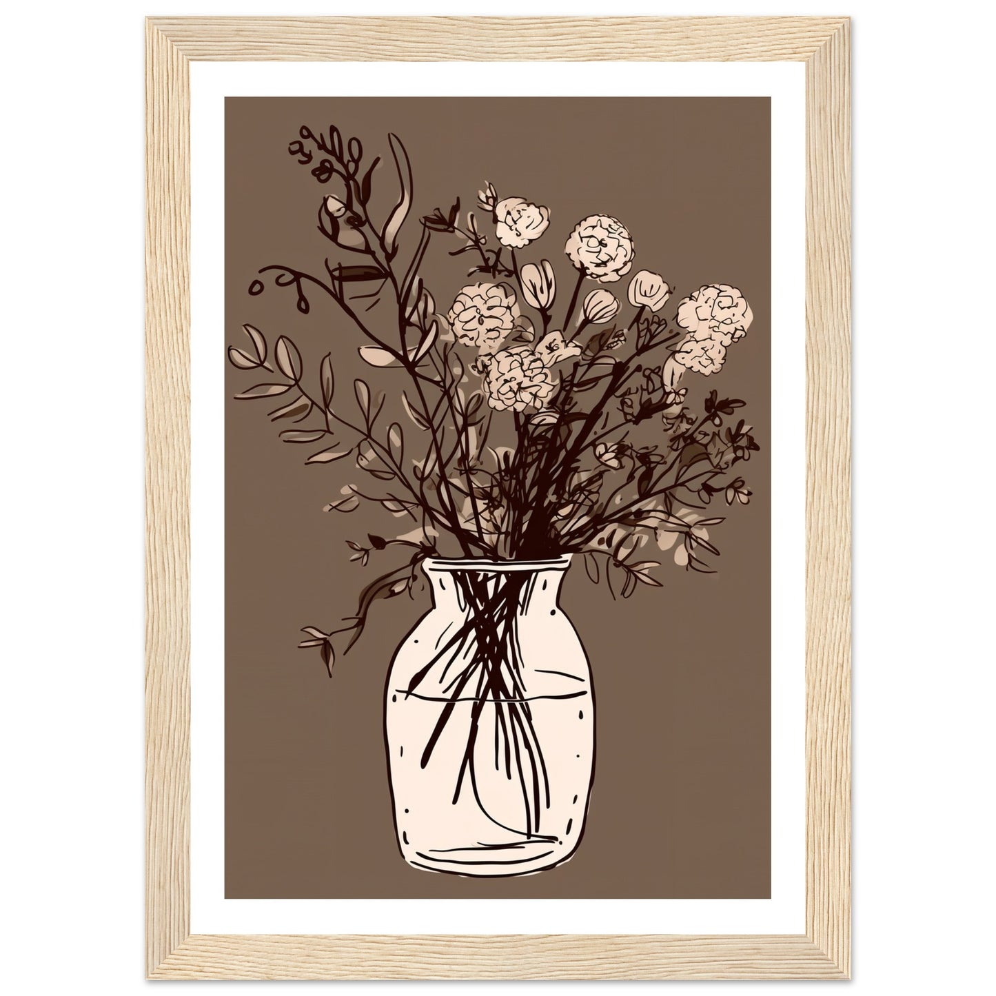 Minimalist Cottagepunk Flower Bouquet Sketch Wall Art Print