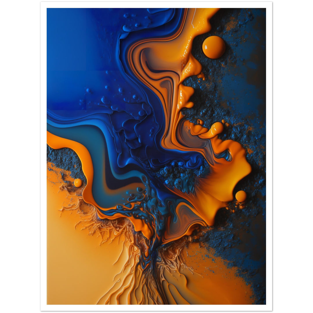 Organic Fusion: Orange & Blue Painting Wall Art Print