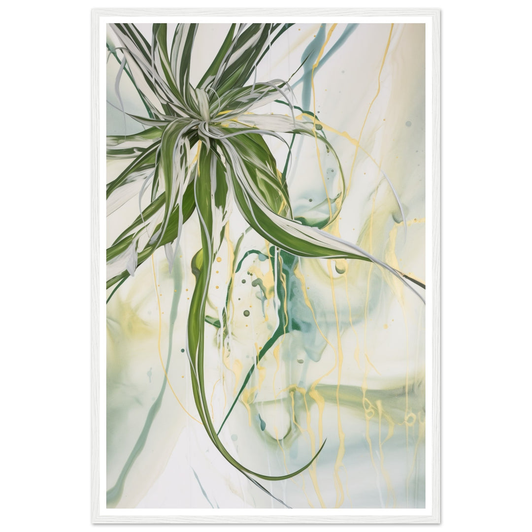 Swirling Green and Gold Spider Plant Wall Art Print