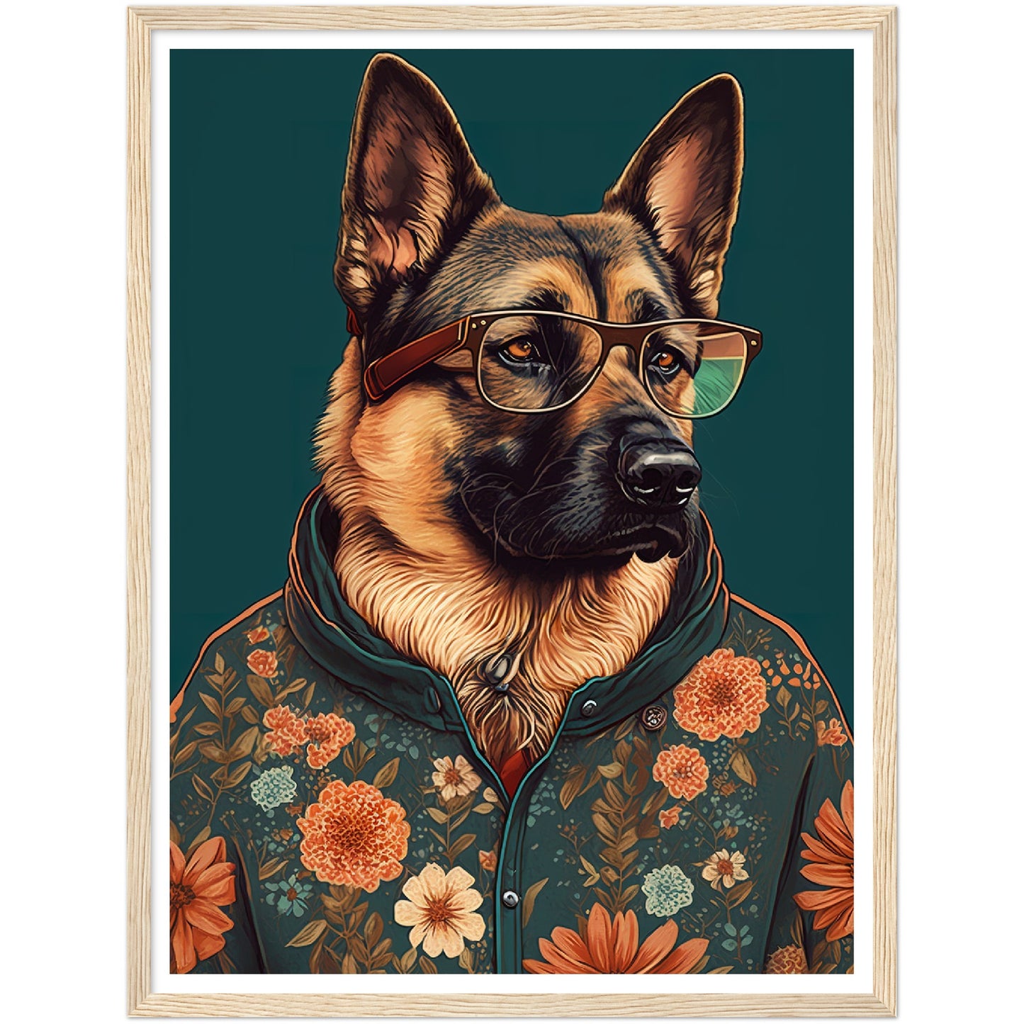 Floral Fashionista German Shepherd Dog Wall Art Print