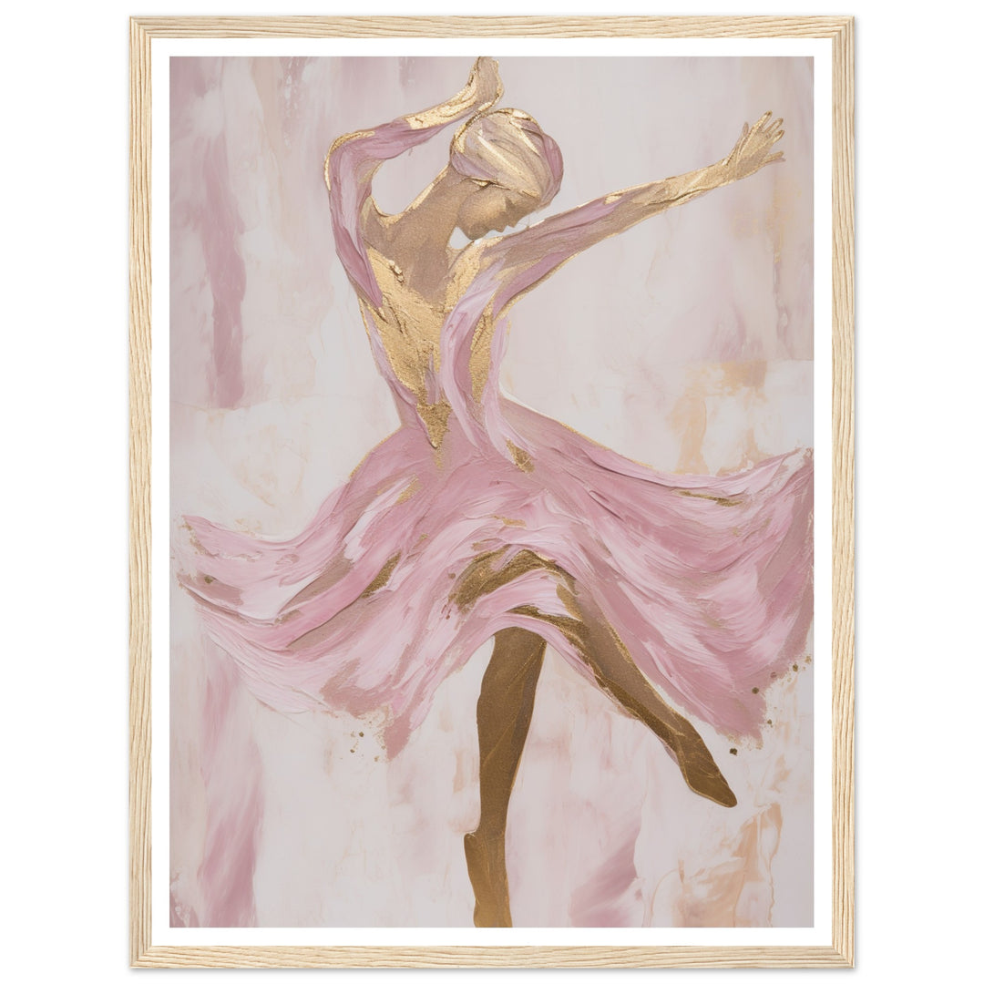 Fluid Ballet Dancer in Pink and Gold Wall Art Print