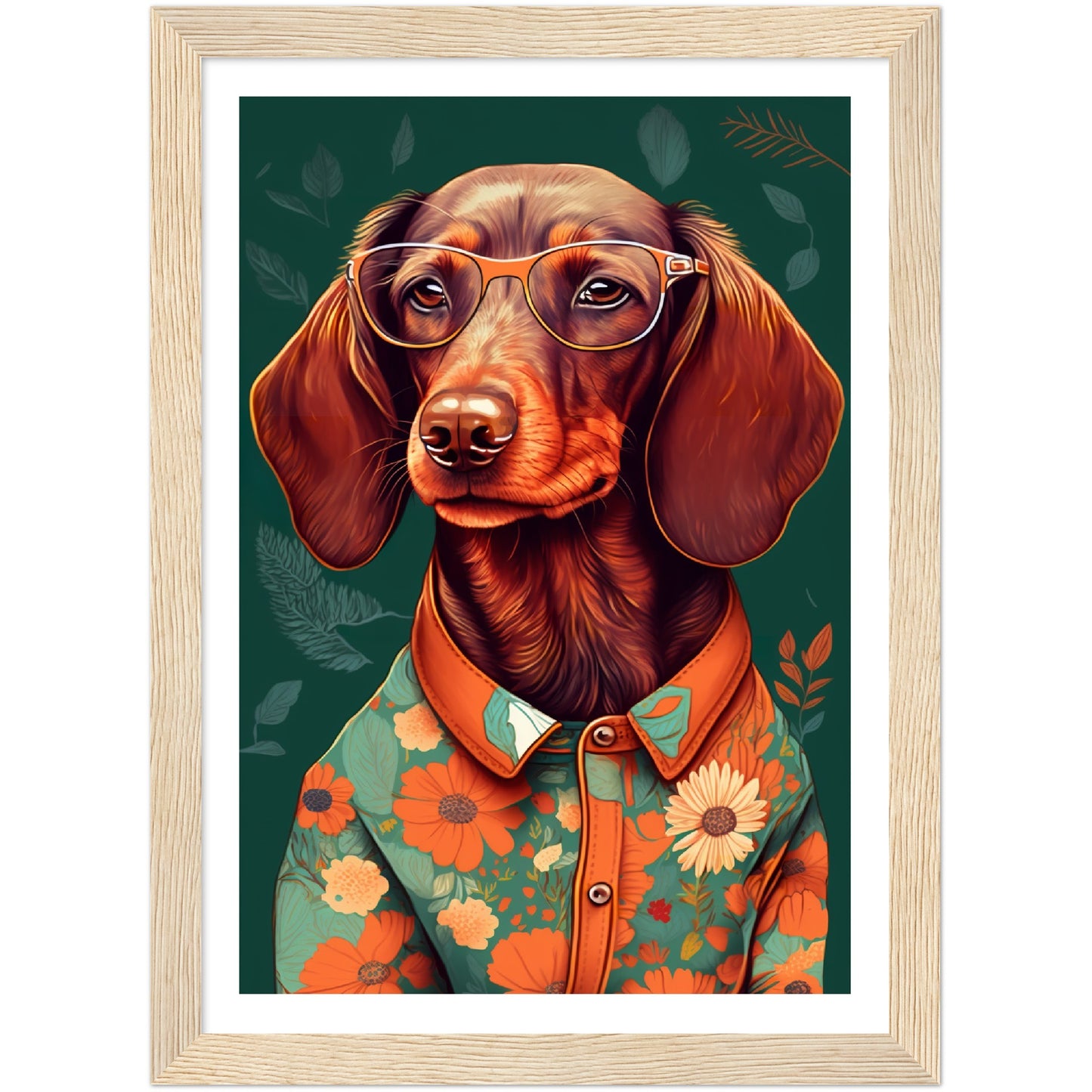 Floral Dachshund Dog Illustration Wall Art Print