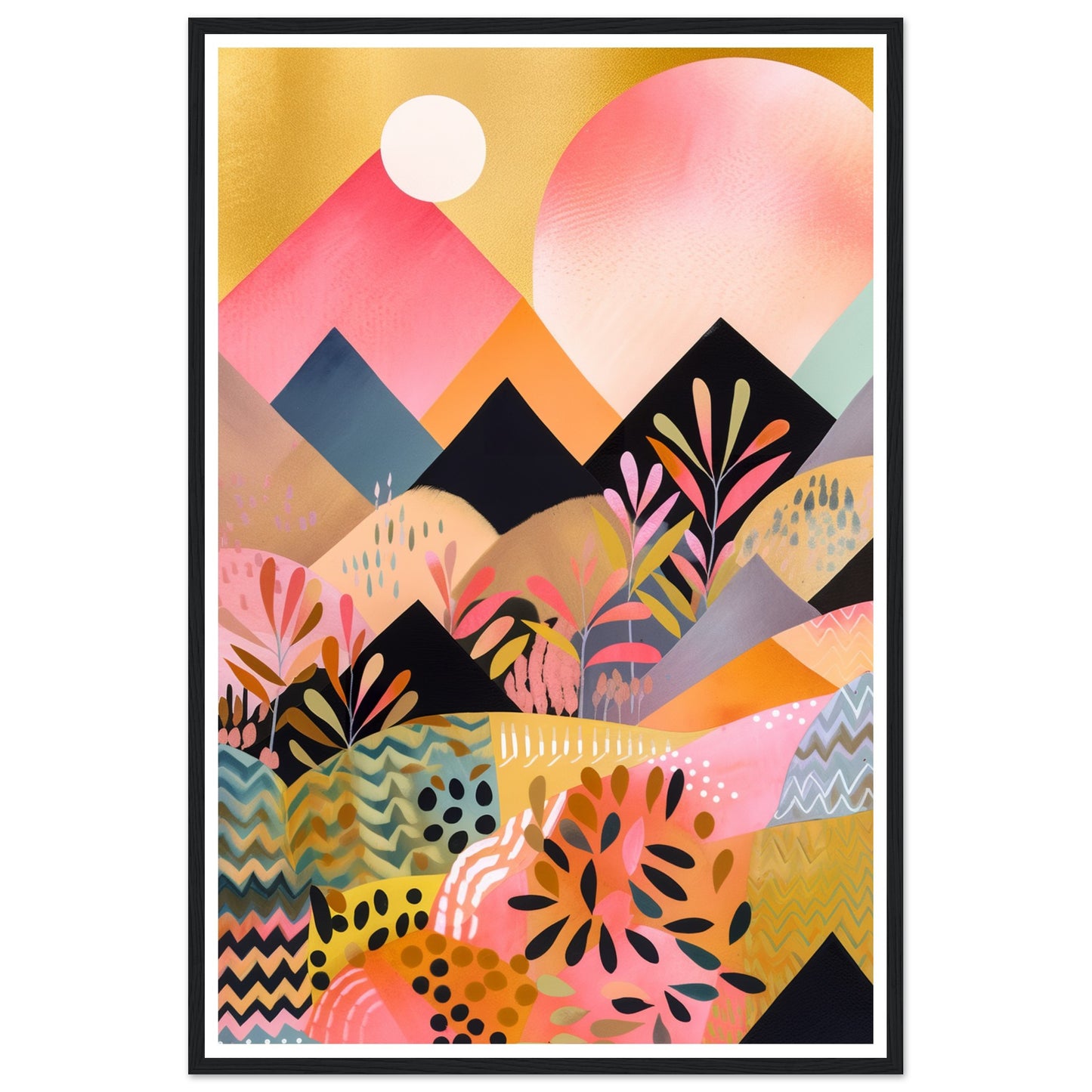 Lush Pink Zig Zag Mountain Peaks Wall Art Print