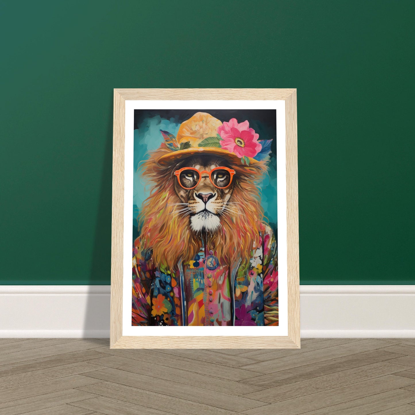 Flower Power Hippy Lion Wall Art Print