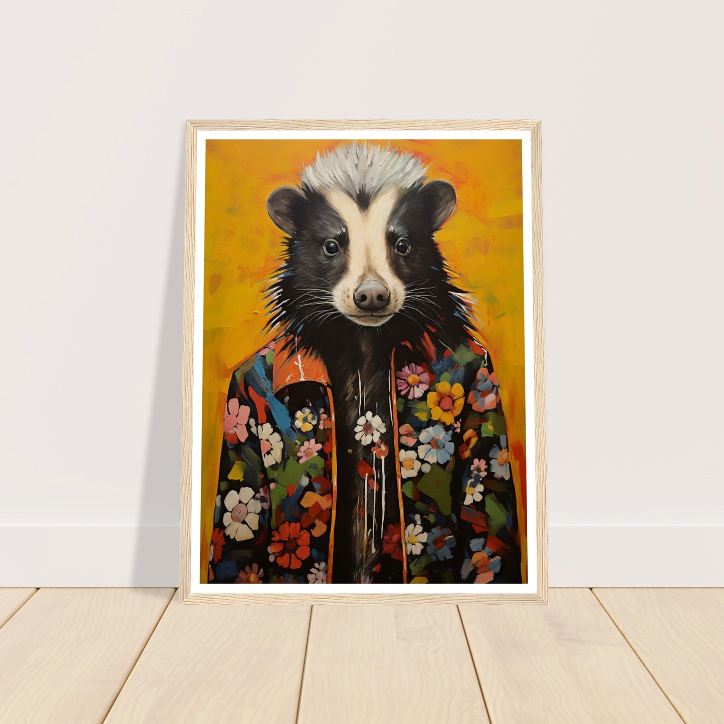 Groovy Hippy Skunk in Flower Power Jacket Wall Art Print