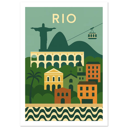Rio de Janeiro cityscape and landmarks art print, unframed, A4