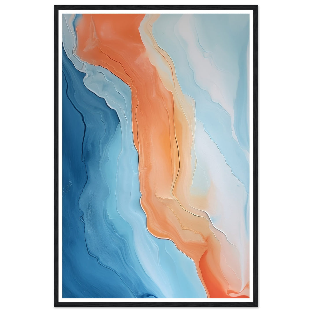Melted Streams of Orange and Blue Abstract Painting Wall Art Print