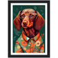 Floral Dachshund Dog Illustration Wall Art Print