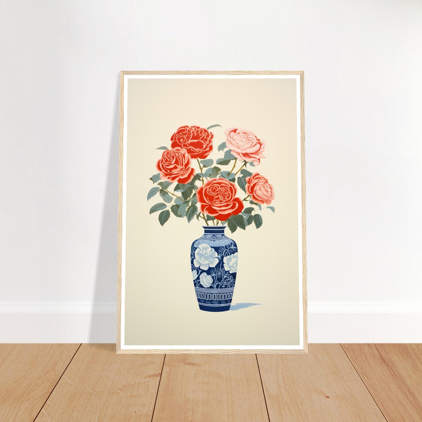 Elegant Roses in Blue Vase Wall Art Print