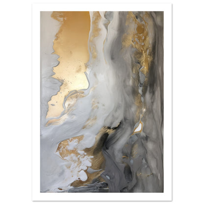 Fluid Melodies of Black, White, and Gold Abstract Wall Art Print