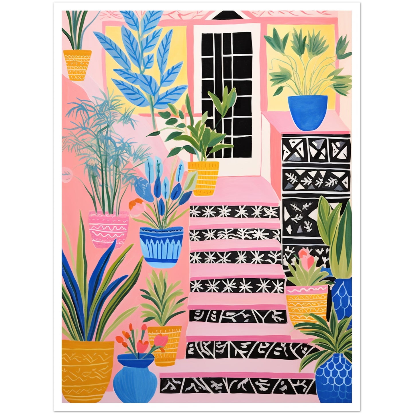 Quirky Pink Cottage Potted Flower Stairs