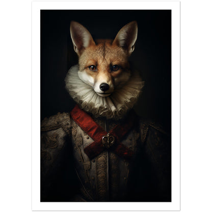 Vintage Tudor Neck Ruff Fox Portraiture Wall Art Print