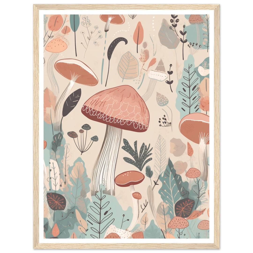 Enchanted Mushrooms Earthly Floral Abstract Wall Art Print