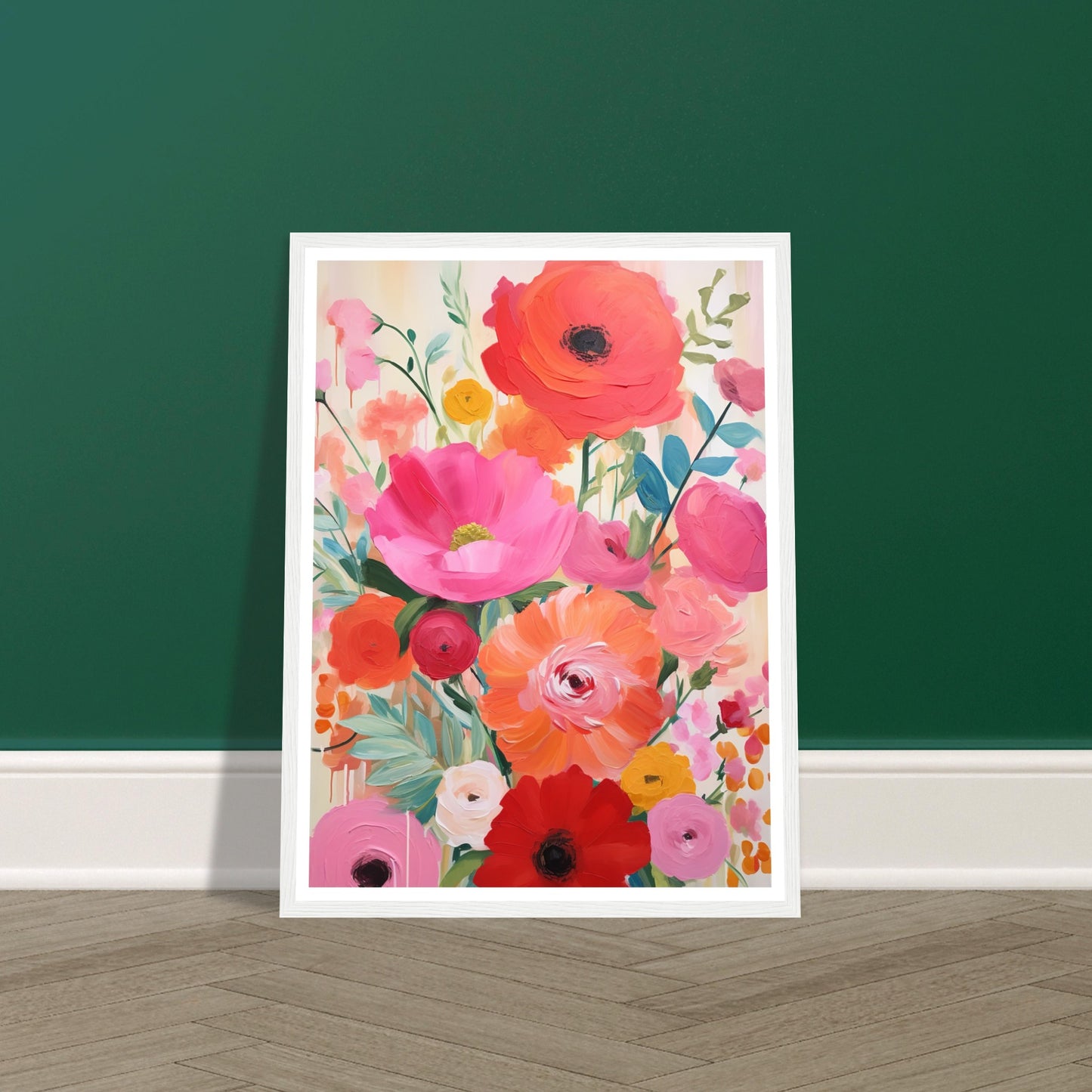 Joyful Blooming Abstract Flowers Painting Wall Art Print