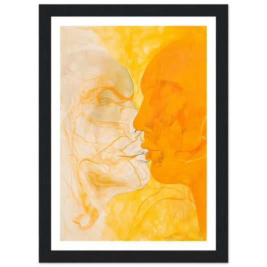 Couple Kissing Orange and Yellow Painting Wall Art Print