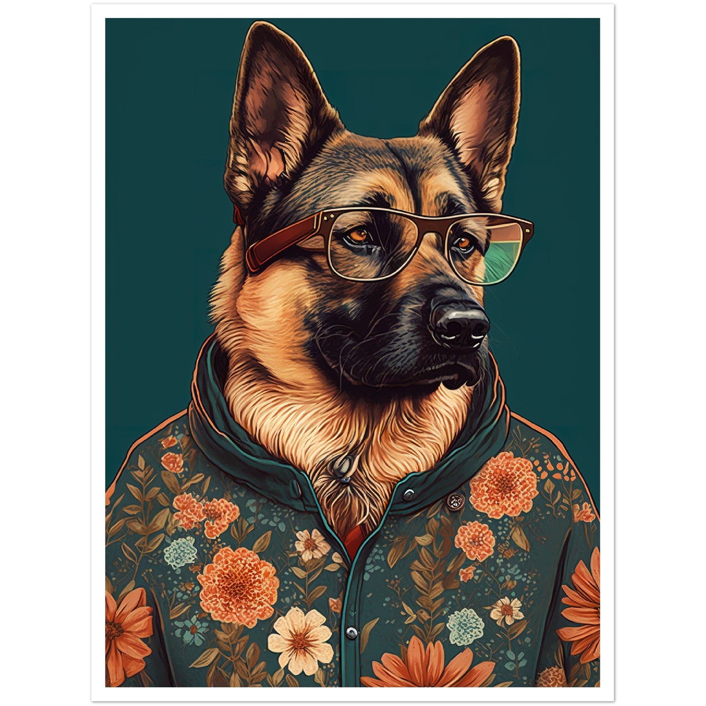 Floral Fashionista German Shepherd Dog Wall Art Print