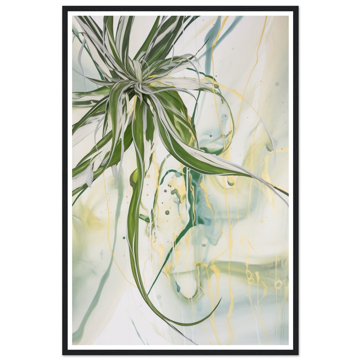 Swirling Green and Gold Spider Plant Wall Art Print