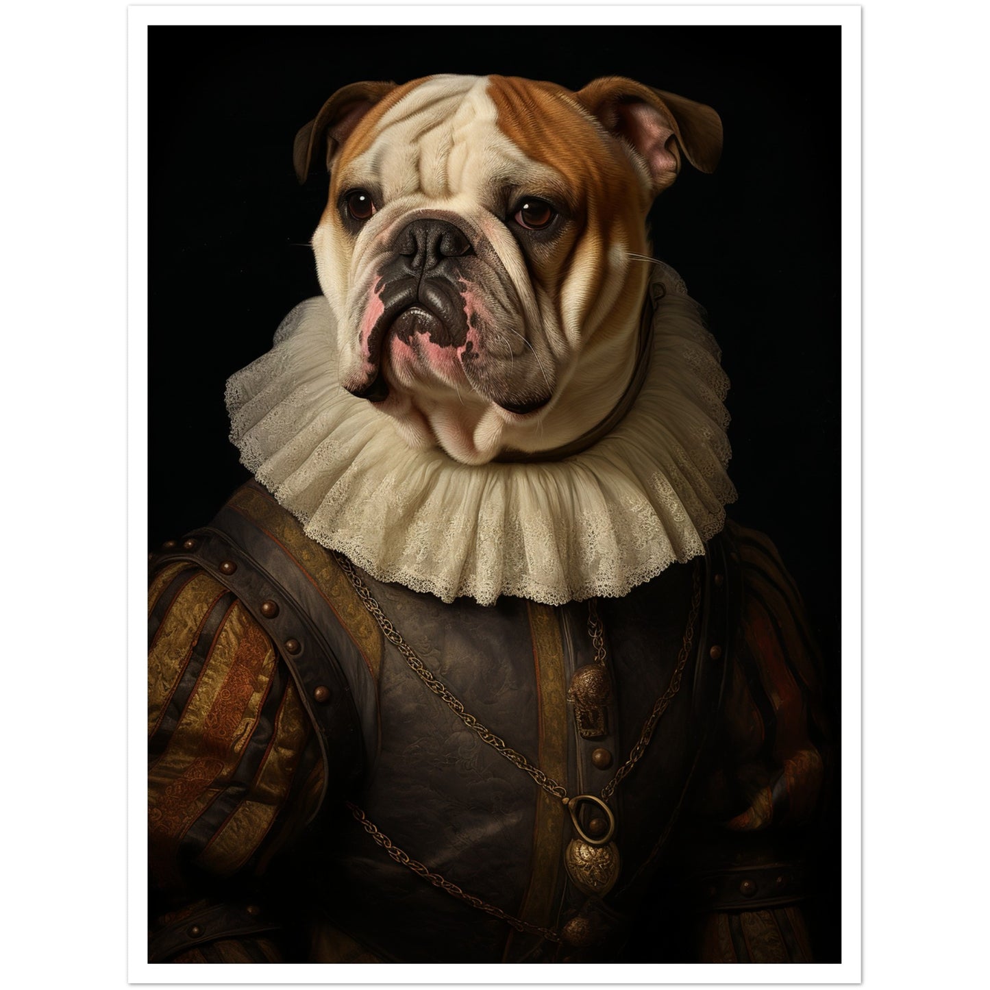 Vintage Tudor-Era Bulldog Portrait Wall Art Print