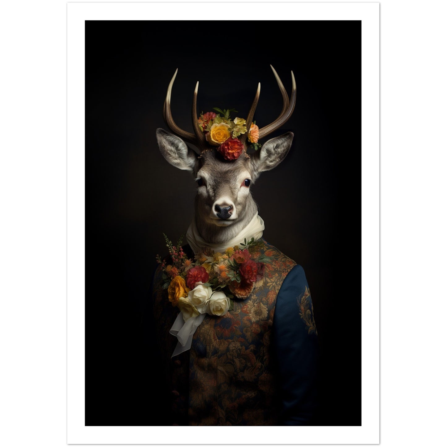 Regency Stag Art Print - Floral Stag