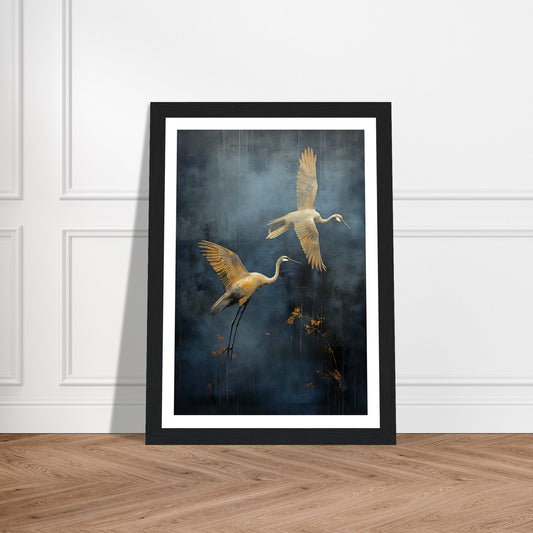 Japanese Inspired Soaring Cranes Wall Art Print