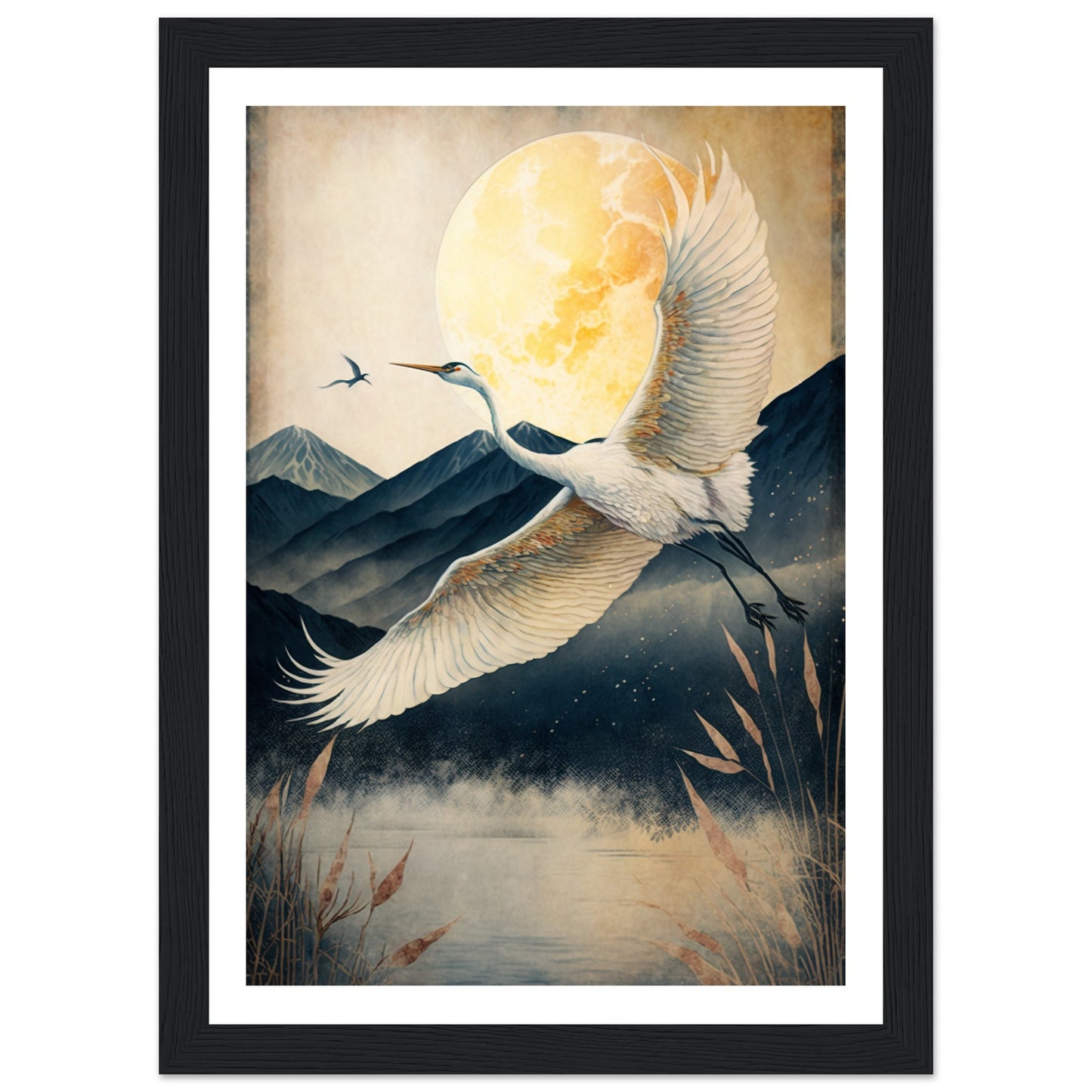 Japanese Inspired Crane Flight Wall Art Print