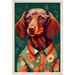 Floral Dachshund Dog Illustration Wall Art Print