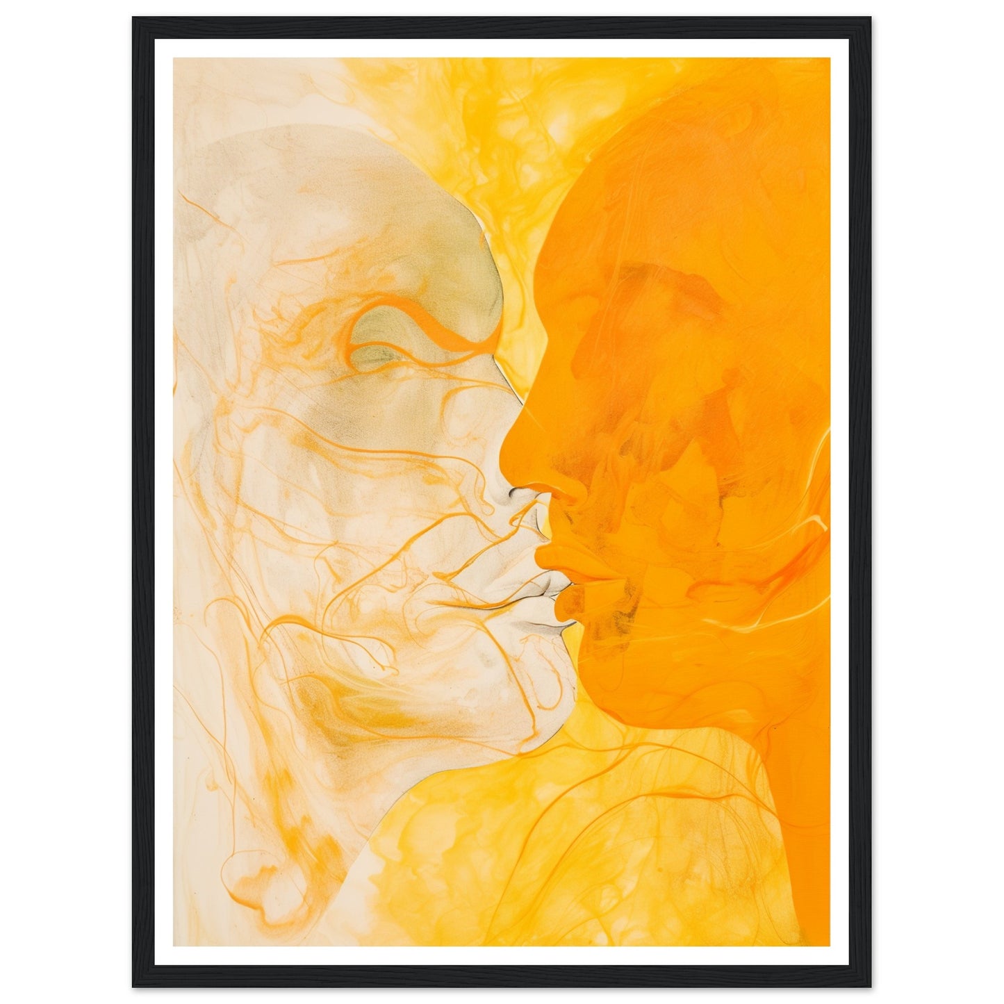 Couple Kissing Orange and Yellow Painting Wall Art Print