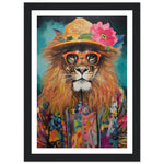 Load image into Gallery viewer, Flower Power Hippy Lion Wall Art Print