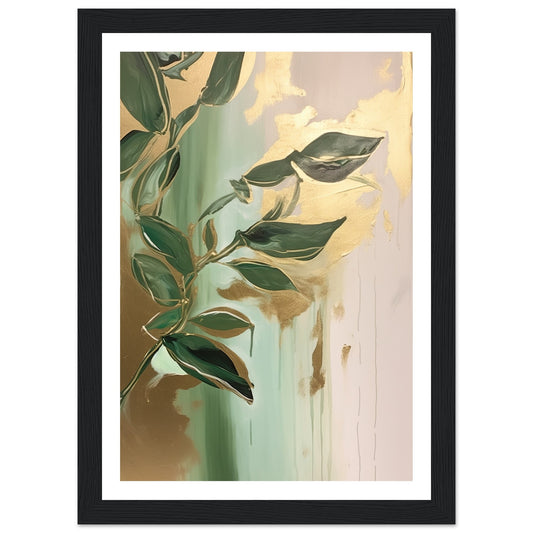 Golden Botanical Fluid Leaf Symphony Wall Art Print